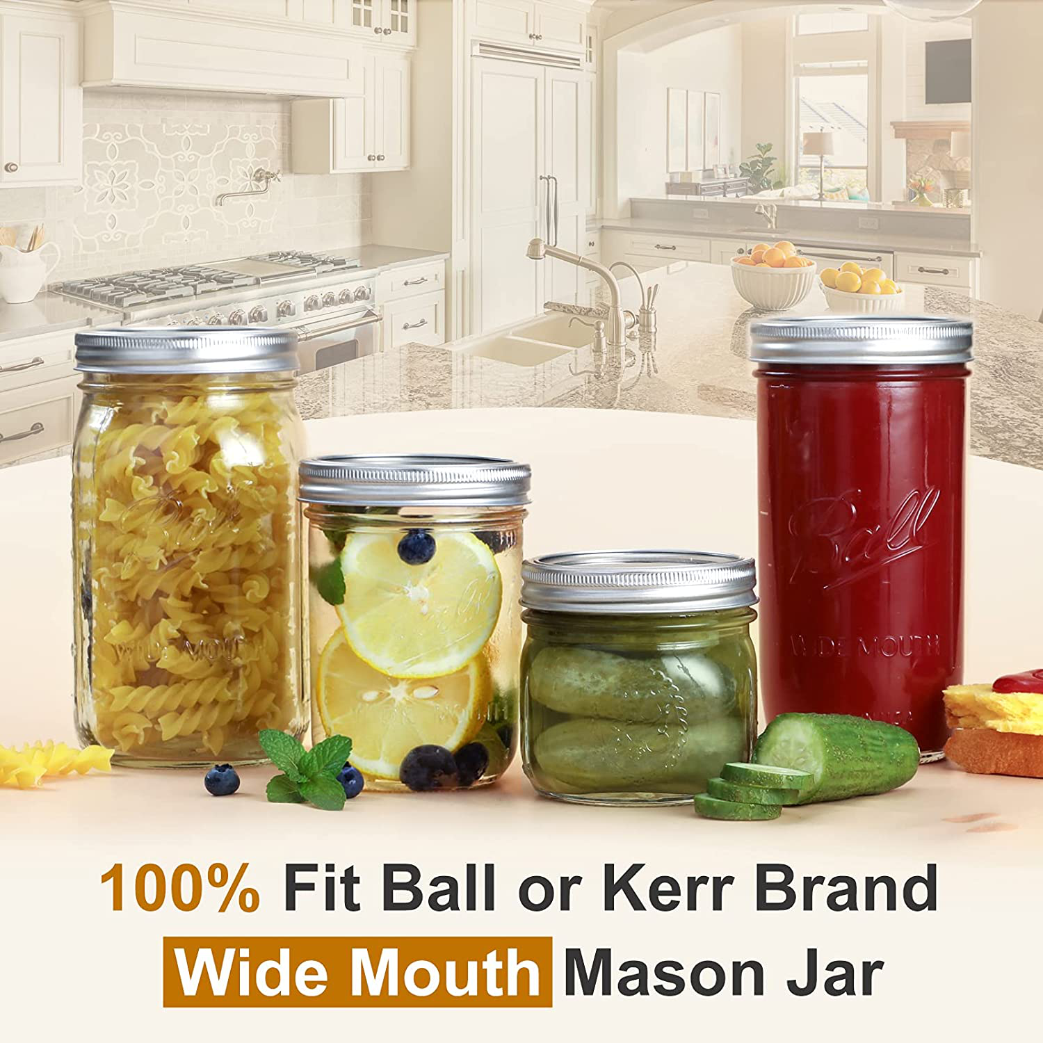 72 Count, [ WIDE Mouth ] Canning Lids for Mason Jars - Split-Type Metal Lid for BALL KERR Jar - Airtight Sealed - Food Grade Material