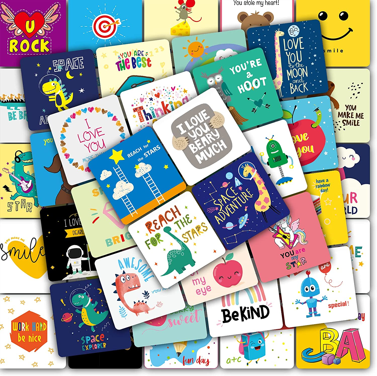60 Pack Lunch Box Notes for Kids Joke Cards for Boys Girls Inspirational Note Cards Motivational Notes for Lunchbox Back to School Supplies