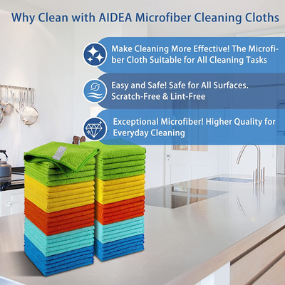 Aidea Microfiber Cleaning Cloths-50 Pack, All-Purpose Softer Highly Absorbent, Lint Free - Streak Free Wash Cloth for House, Kitchen, Car, Window, Gifts(12In.X 12In.)