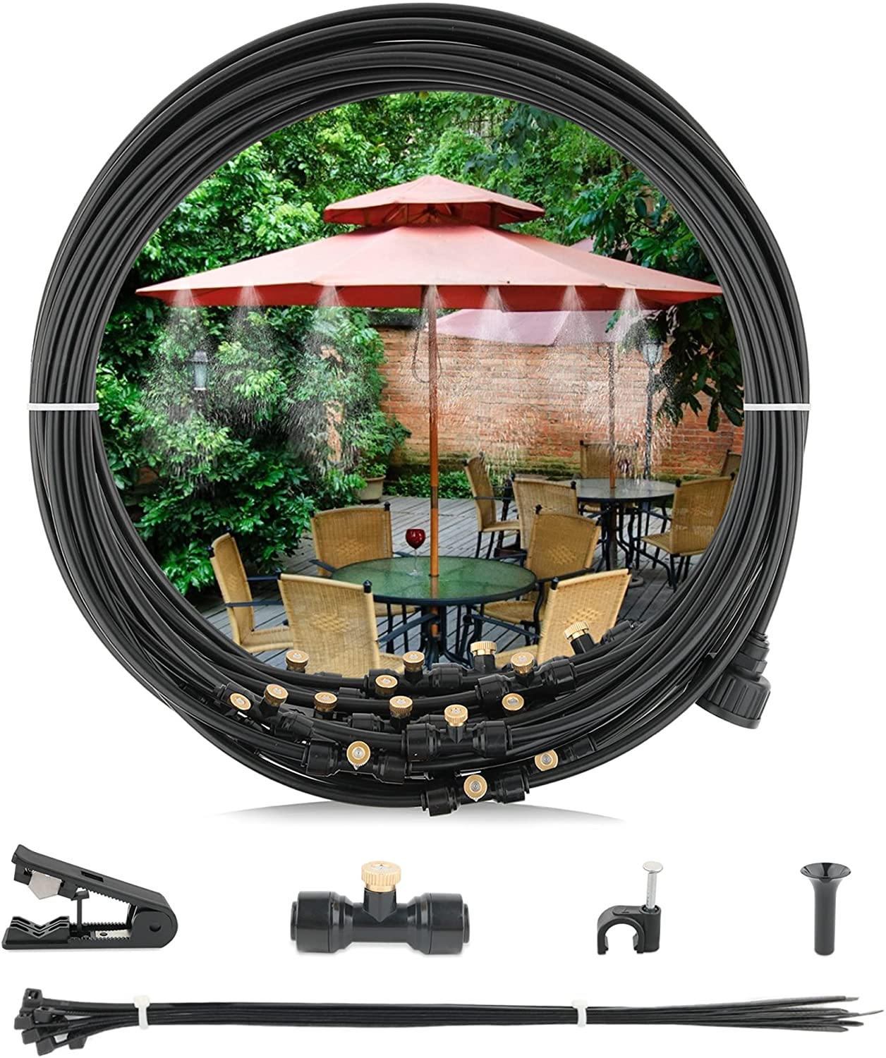 Misting Cooling System,50 Ft Misting Line,16 Brass Mist Nozzles + Adapter (3/4”), Outdoor Mister System for Patio Garden