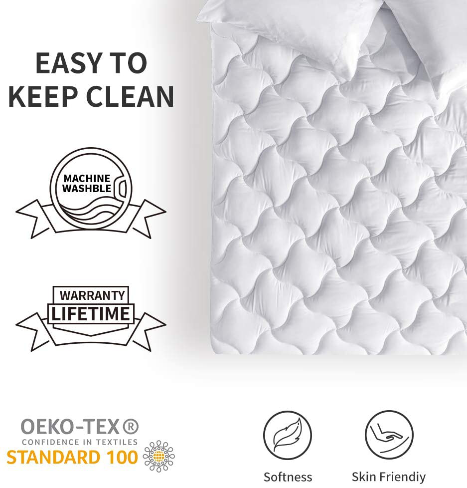 SLEEP ZONE Quilted Mattress Pad Cover King Cooling Fluffy Soft Topper Upto 21 inch Pocket, White, King