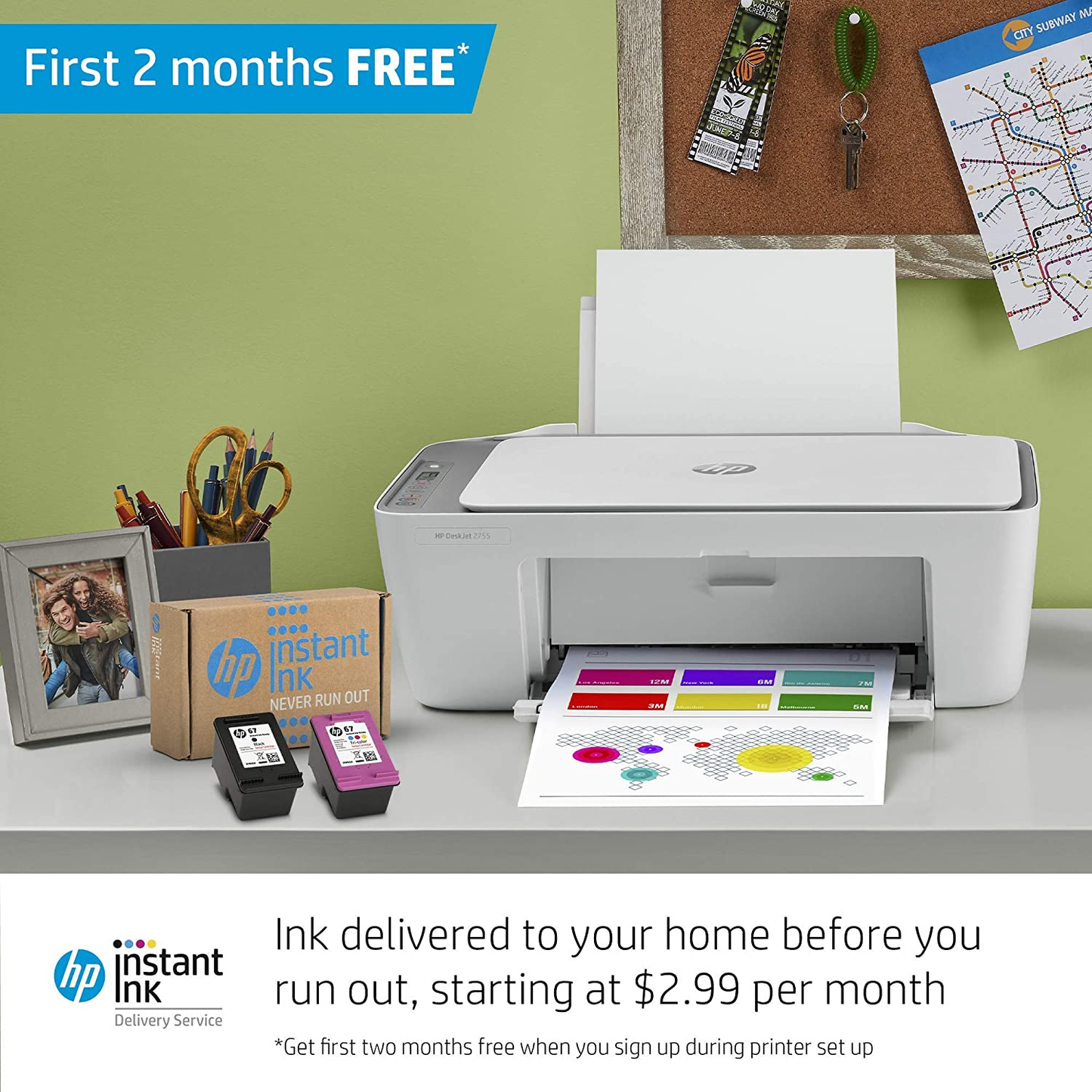 HP Deskjet 2755 Wireless All-In-One Printer | Mobile Print, Scan & Copy | HP Instant Ink Ready (3XV17A) (Renewed)