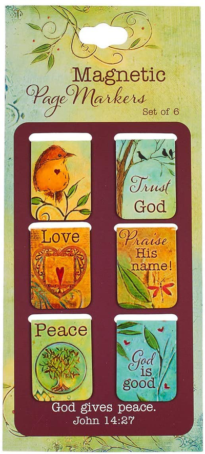 Christian Art Gifts Set of 6 Peace Love God Peaceful Thoughts Inspirational Magnetic Bible Verse Bookmark with Scripture, Size Extra Small 1" x .75"