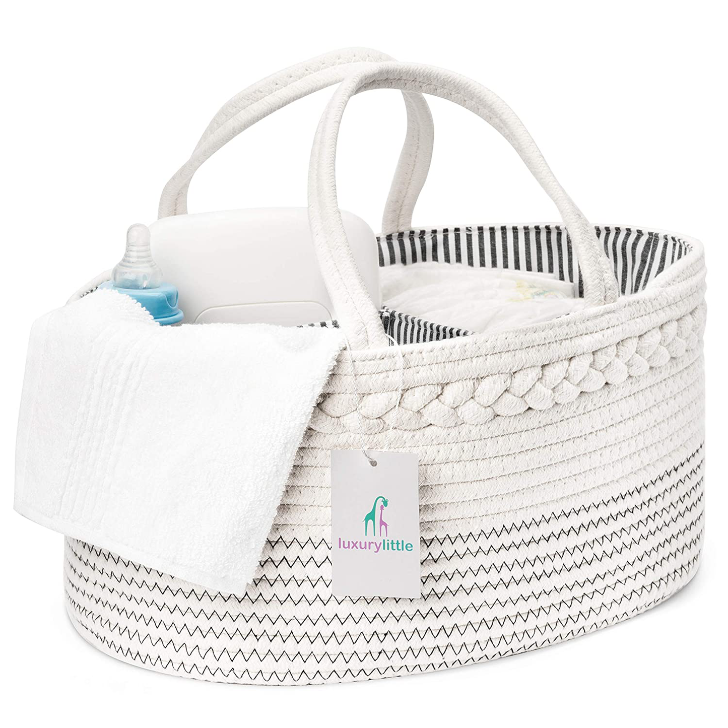 Luxury Little Baby Diaper Caddy Organizer - Rope Nursery Storage Bin for Boys and Girls - Large Tote Bag & Car Organizer with Removable Inserts - Baby Shower Gift Basket - Newborn Registry Must Haves