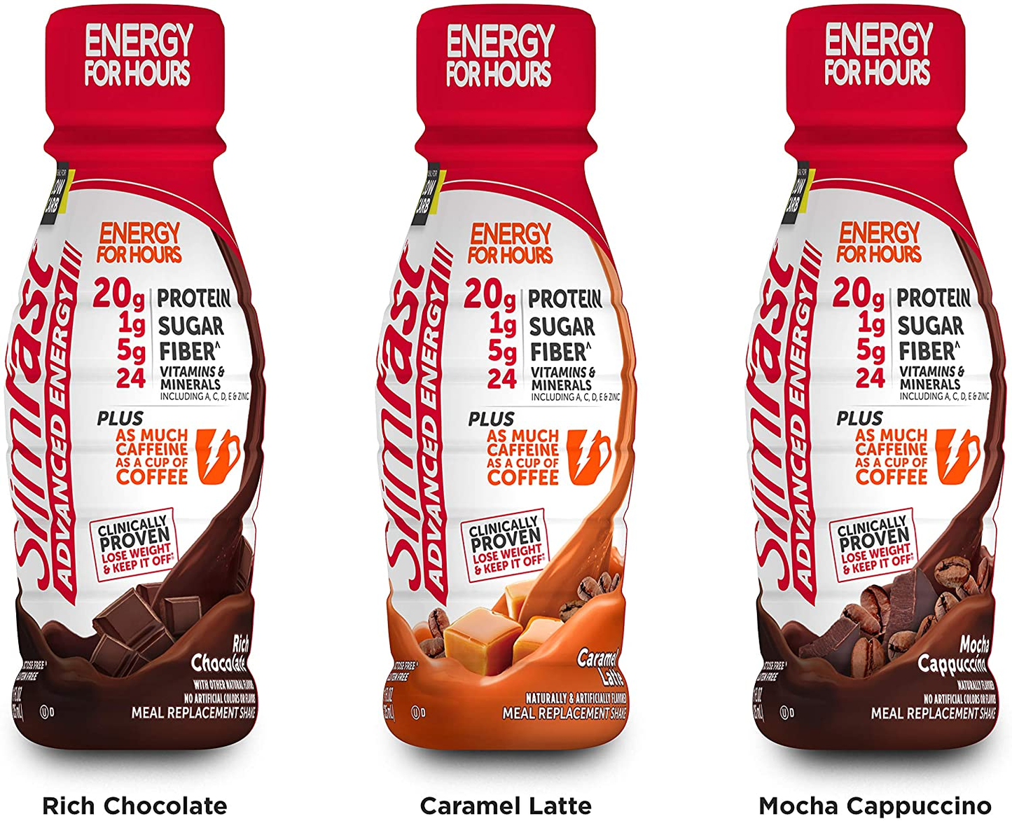 Slimfast Advanced Energy High Protein Meal Replacement Shake, Caramel Latte, 20G of Ready to Drink Protein with Caffeine, 11 Fl. Oz Bottle, 4 Count (Pack of 3)