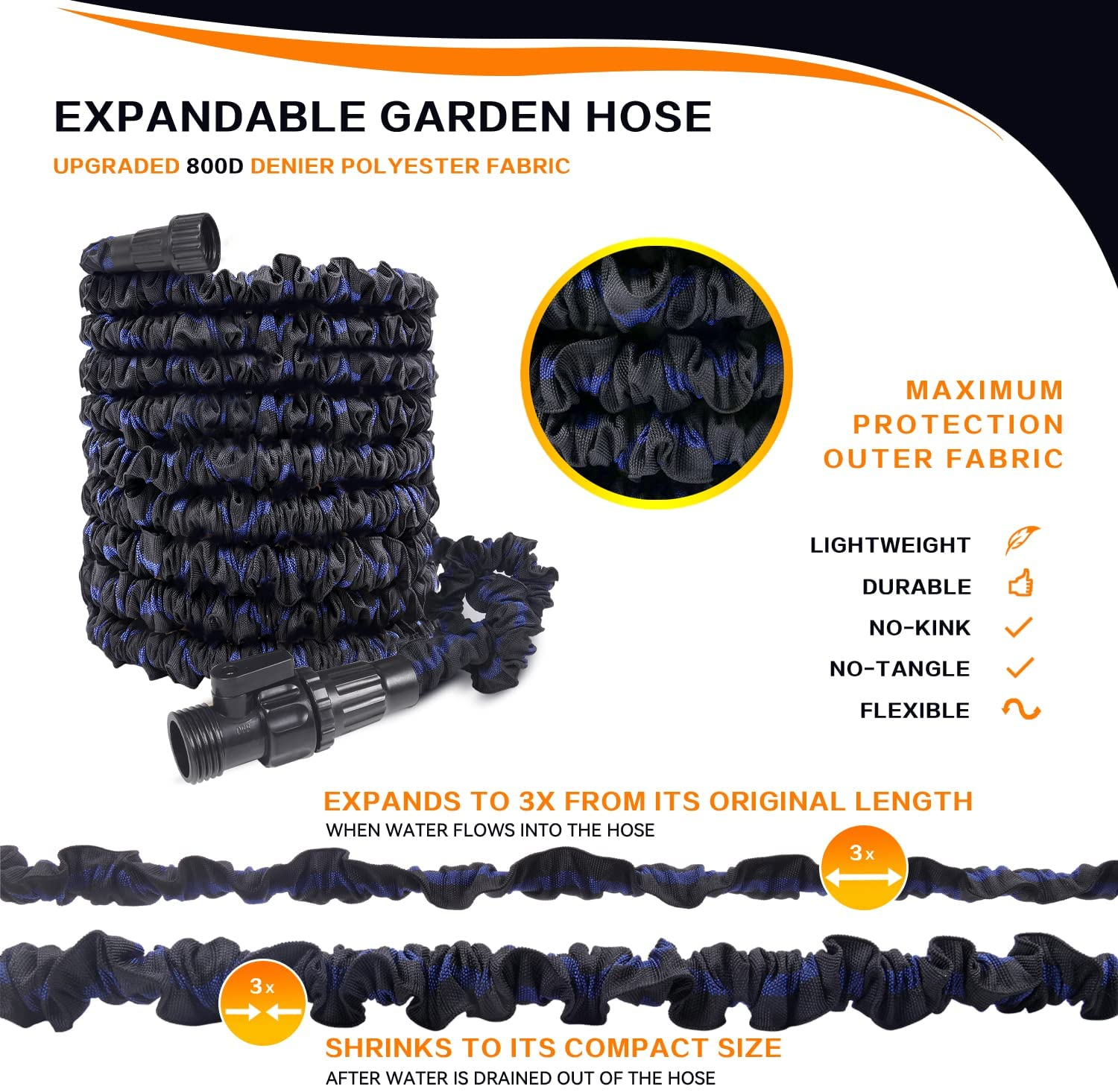 Garden Hose 50FT - Expandable Extra Strength Fabric Water Hose Flexible Lightweight Hose W/ Durable 4-Layers Latex