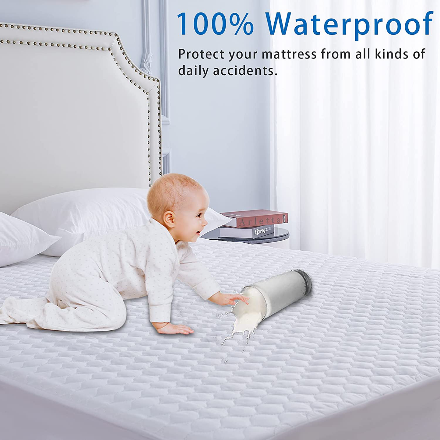 Waterproof Mattress Pad Twin Size, Breathable Mattress Cover Noiseless Mattress Topper Protector Quilted Fitted Up to 21" Deep, 39x75 Inches