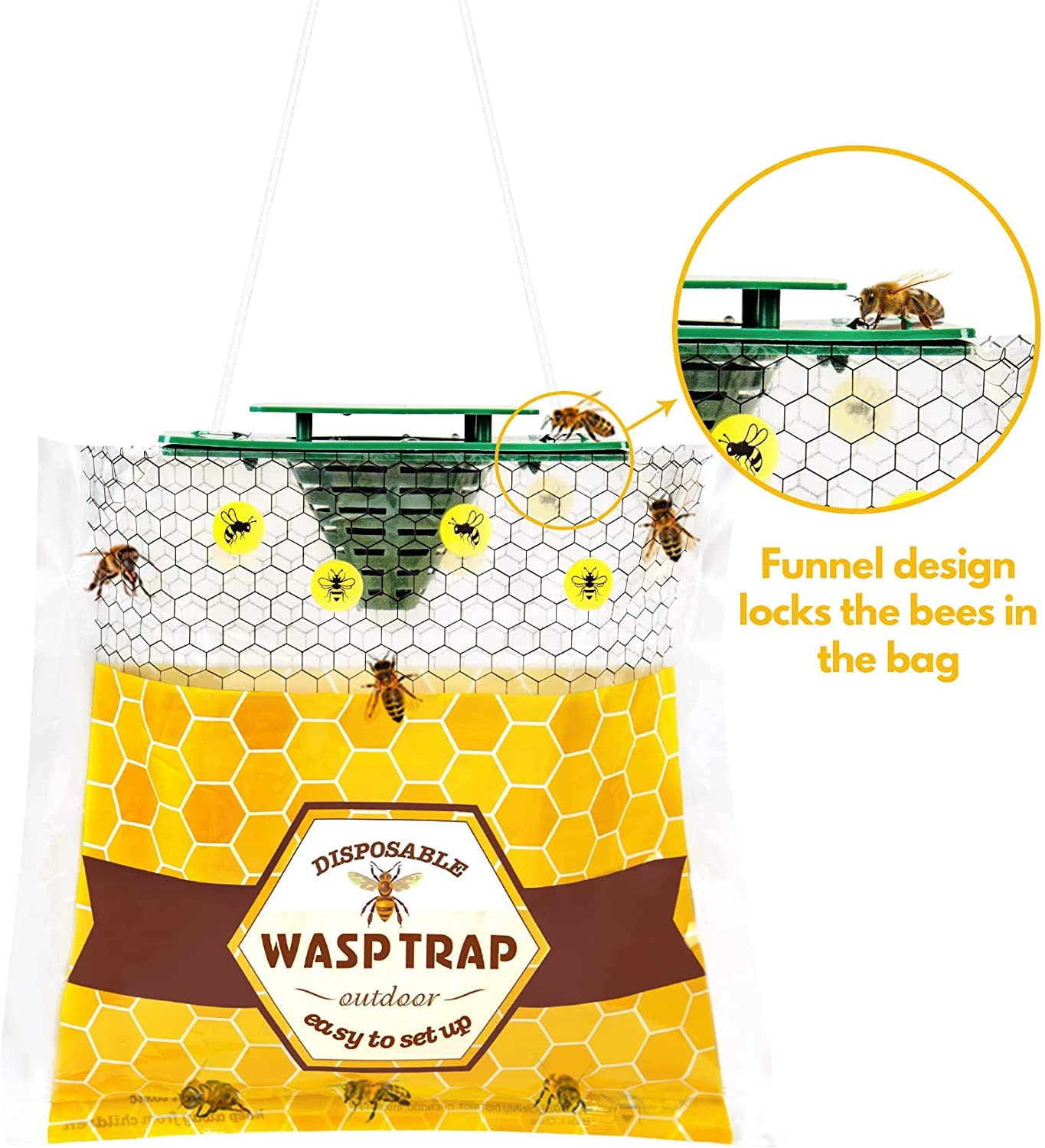 4 or 6 Pack Disposable Wasp Trap for Outside, Fly Insects Traps Bag Hanging, Hornets Trap Killer, Bee Catcher Outdoor for Yellow Jackets, Carpenter Bee, Insects and Bug 
