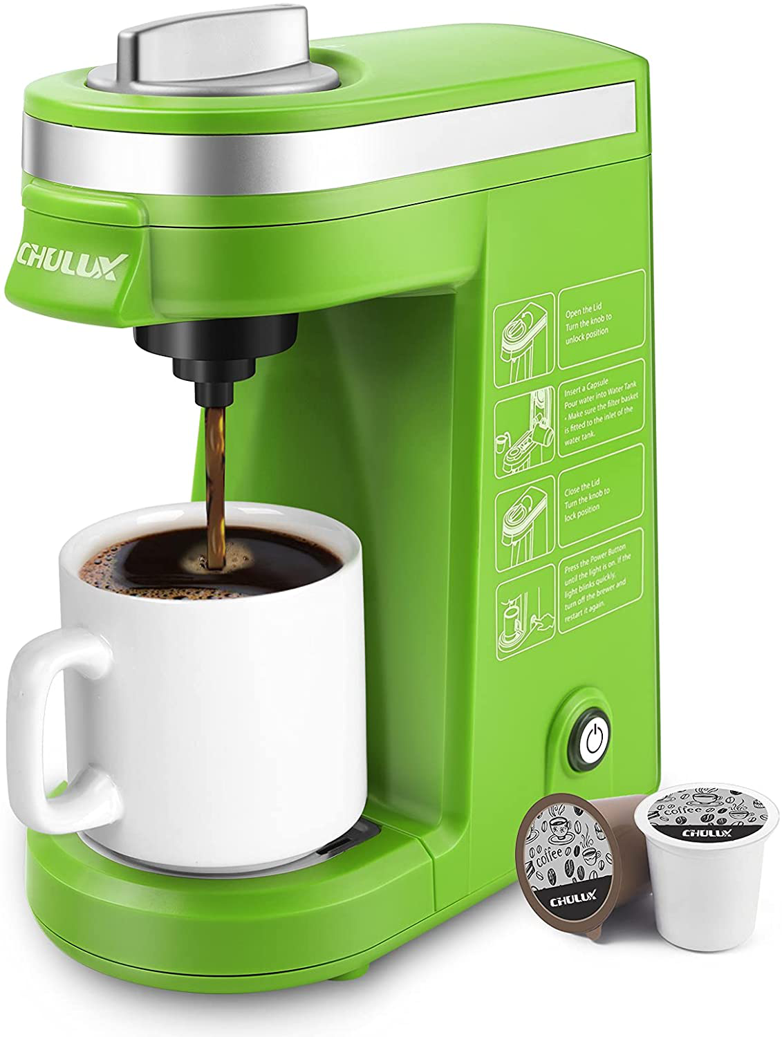 CHULUX Single Serve Coffee Maker with Removable Drip Tray,Green