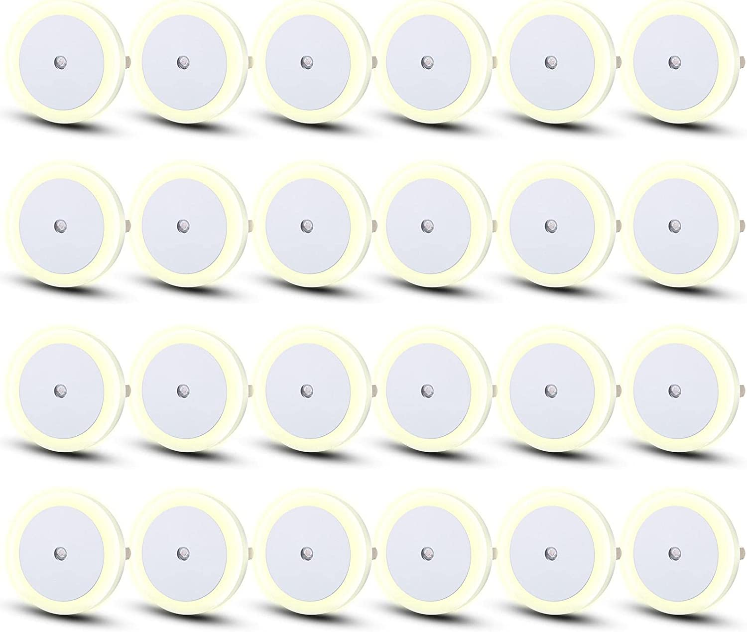 24 Pcs LED Night Light Plug in Nightlight with Dusk to Dawn Sensor, Warm White Color Light, Sensor Night Lights for Hallway, Stairs, Kitchen, Bedroom, Bathroom