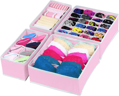 SimpleHouseware Closet Underwear Organizer Drawer Divider 4 Set, Pink