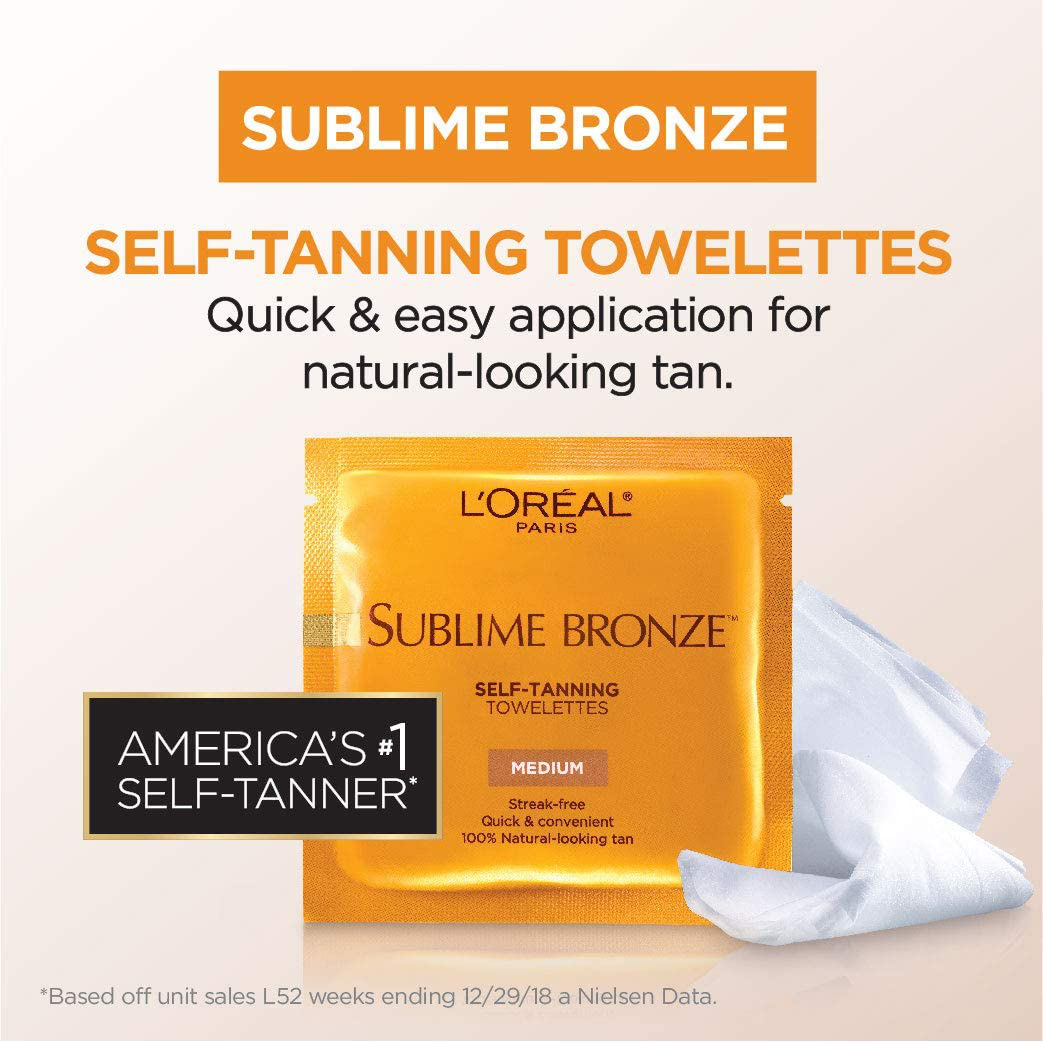 L'Oreal Paris Skincare Sublime Bronze Self-Tanning Towelettes, Streak-Free, Natural Looking Tan, 6 ct.