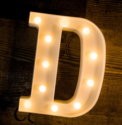 Foaky LED Letter Lights Sign Light Up Letters Sign for Night Light Wedding/Birthday Party Battery Powered Christmas Lamp Home Bar Decoration(D)