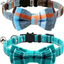 Joytale Breakaway Cat Collar with Bow Tie and Bell, Cute Plaid Patterns, 1 Pack Kitty Safety Collars,Haze Blue