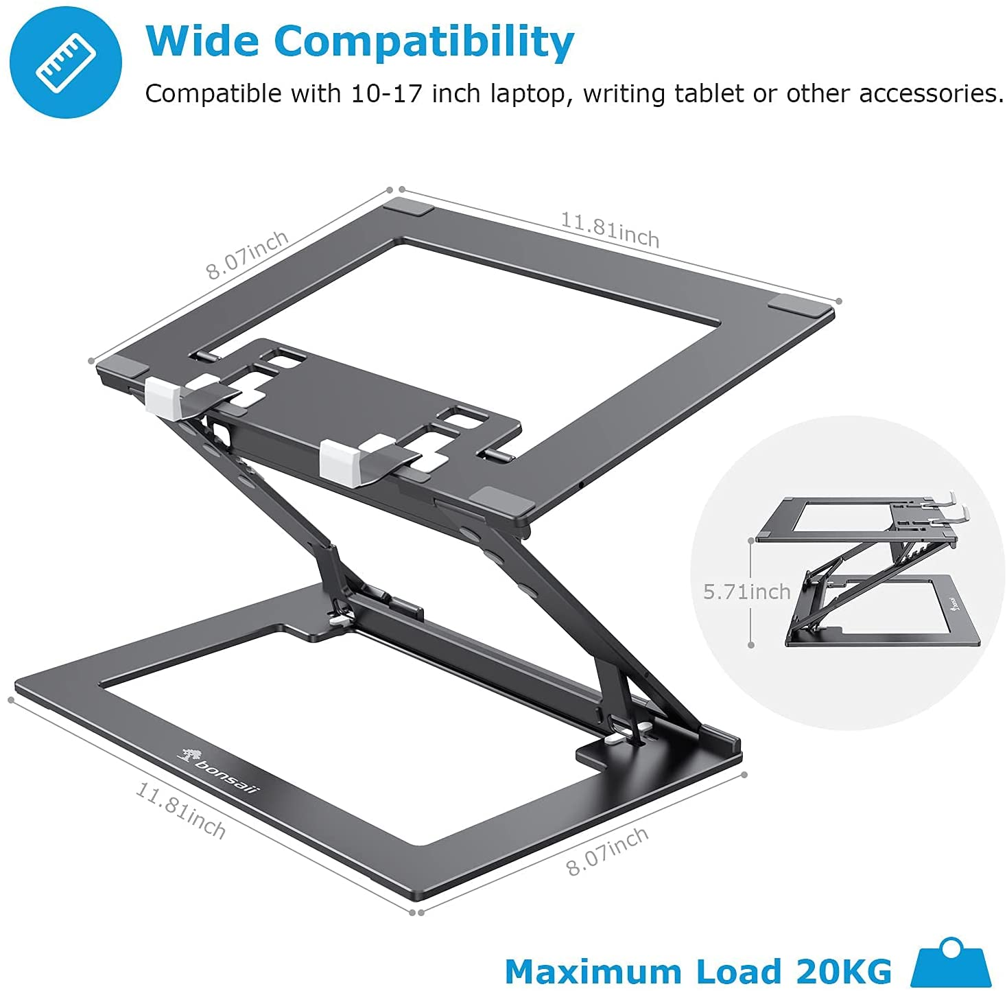 Laptop Stand for Desk, Ergonomic Adjustable Computer Stand for Laptop, Portable Laptop Stand with 15 Angles to Adjust, Support to 44Lbs and Compatible with 10-17Inch Laptop, More Other Accesssories