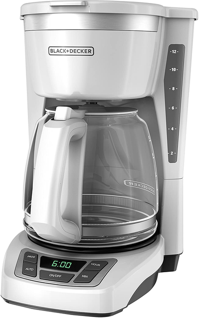 Black+Decker CM1160W-1 CM1160W 12-Cup Programmable Coffeemaker, White/Stainless Steel