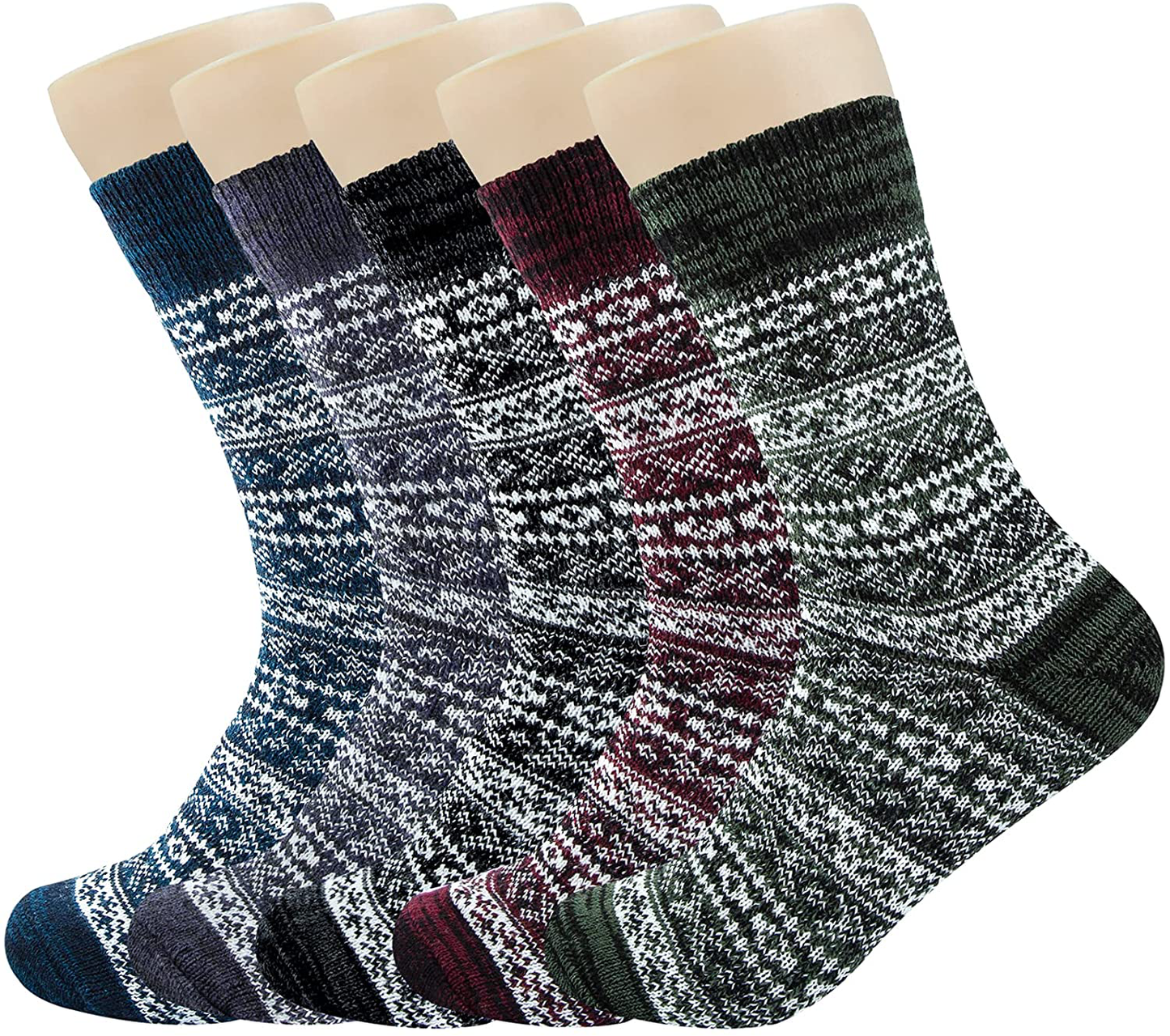 Womens Wool Socks, 5 Pairs Vintage Thick Knit Winter Warm Socks for Women Men Gifts