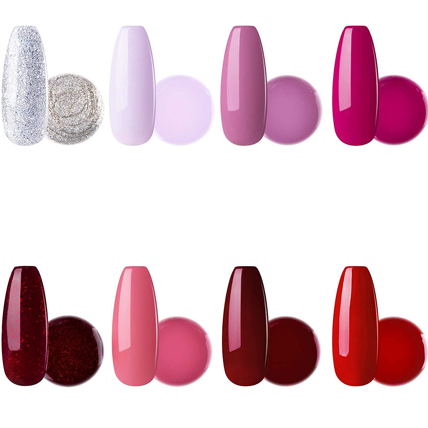 Red Pink Purple Gel Nail Polish Set - Candy Lover Soak off UV LED Gel Polish Set 8 Colors Home Gel Manicure Kit