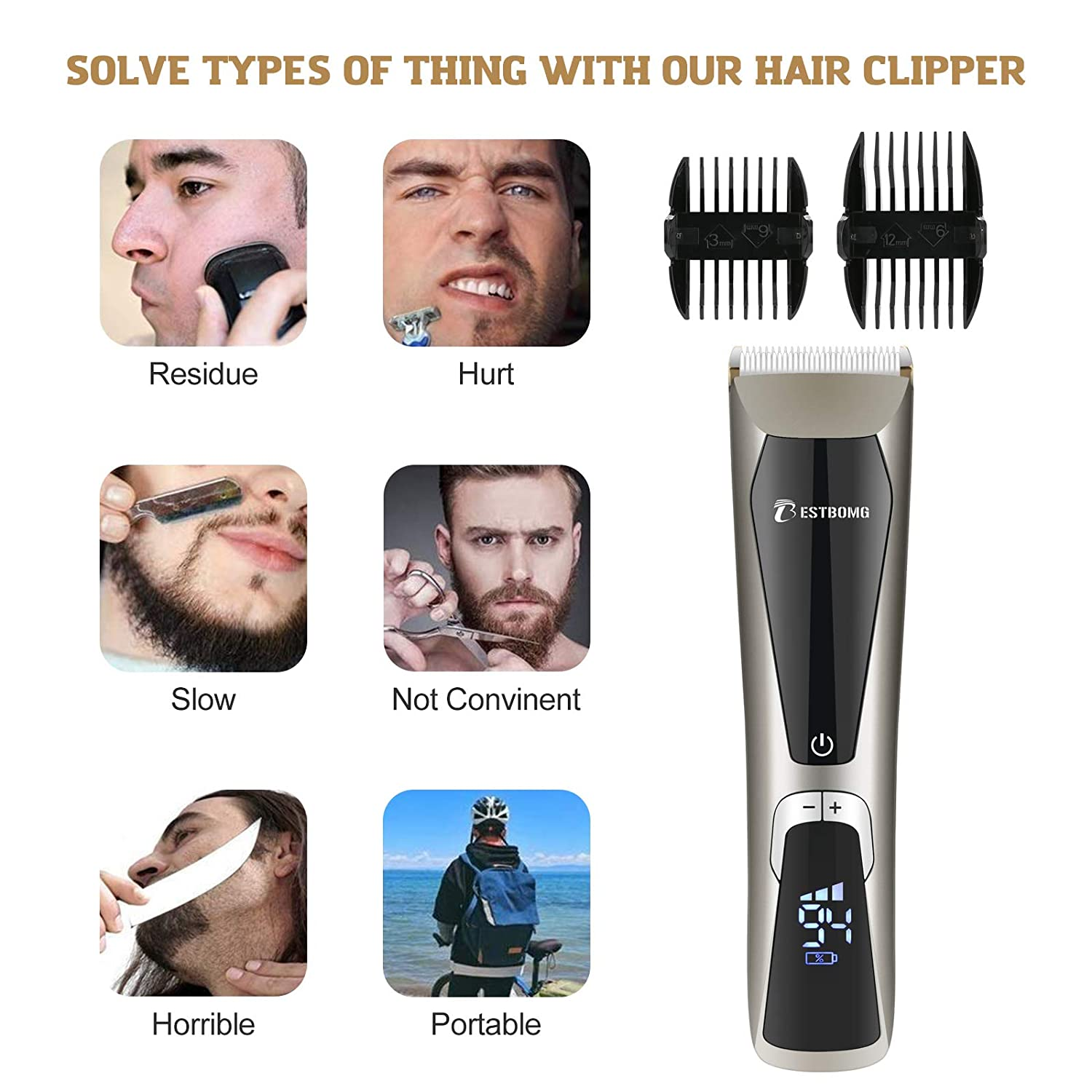 3-Speeds Wet & Dry Cordless/Corded Hair Clippers for Men, Hair Cutting Kits Professional with Rechargeable 1200Mah Li-Ion Battery 