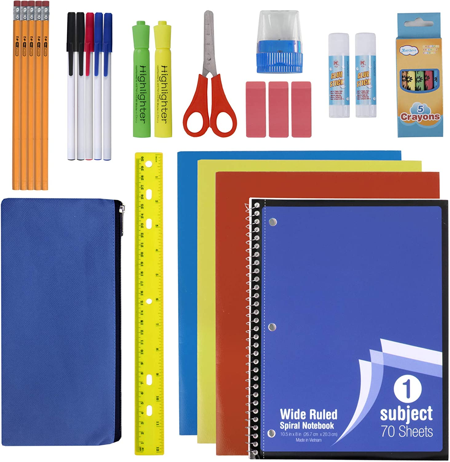 30 Piece School Supplies Kit for Elementary Kids – Back to School Essentials Bundle K-12 Supply Pack for Girls & Boys