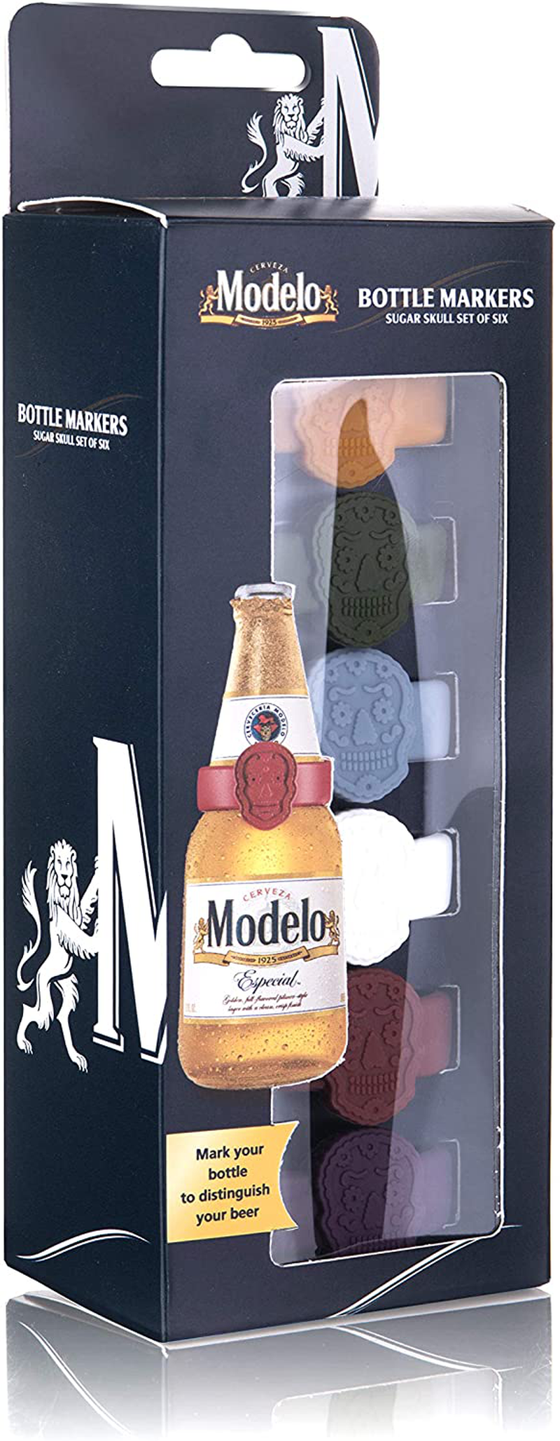 Vacu Vin Bottle Markers Sugar Skull Modelo Set of 6 Beer Accessory, One Size, Multi