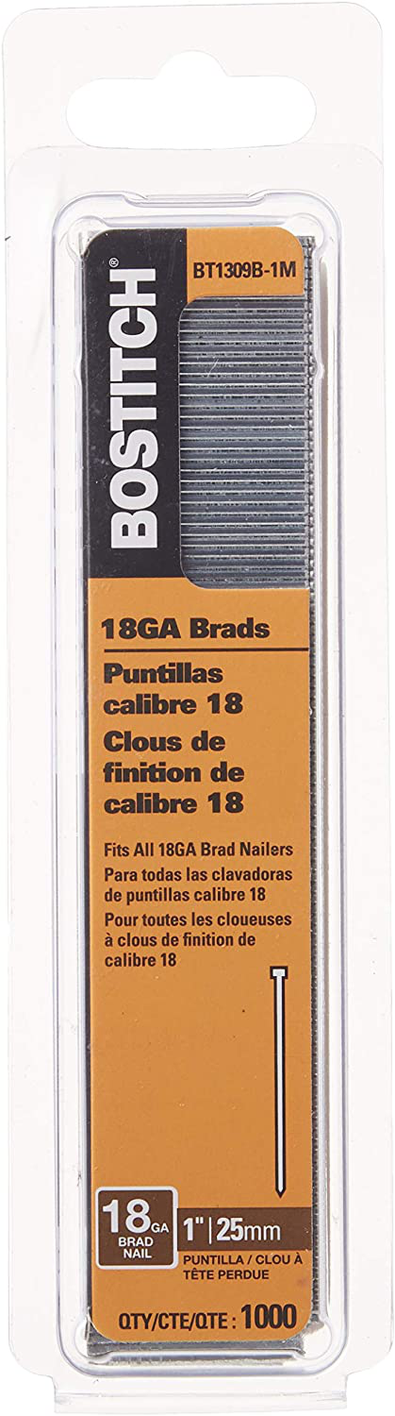 BOSTITCH 18 Gauge Brad Nails, 1-Inch, 1000 per Box (BT1309B-1M)