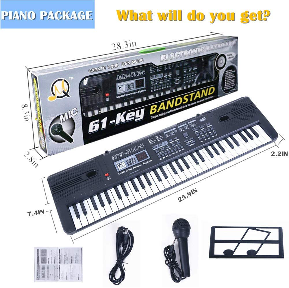 Semart Piano Keyboard for Kids 61 Key Electric Digital Music Keyboard for Beginner Portable Piano W/Lcd Display Microphone USB Cable