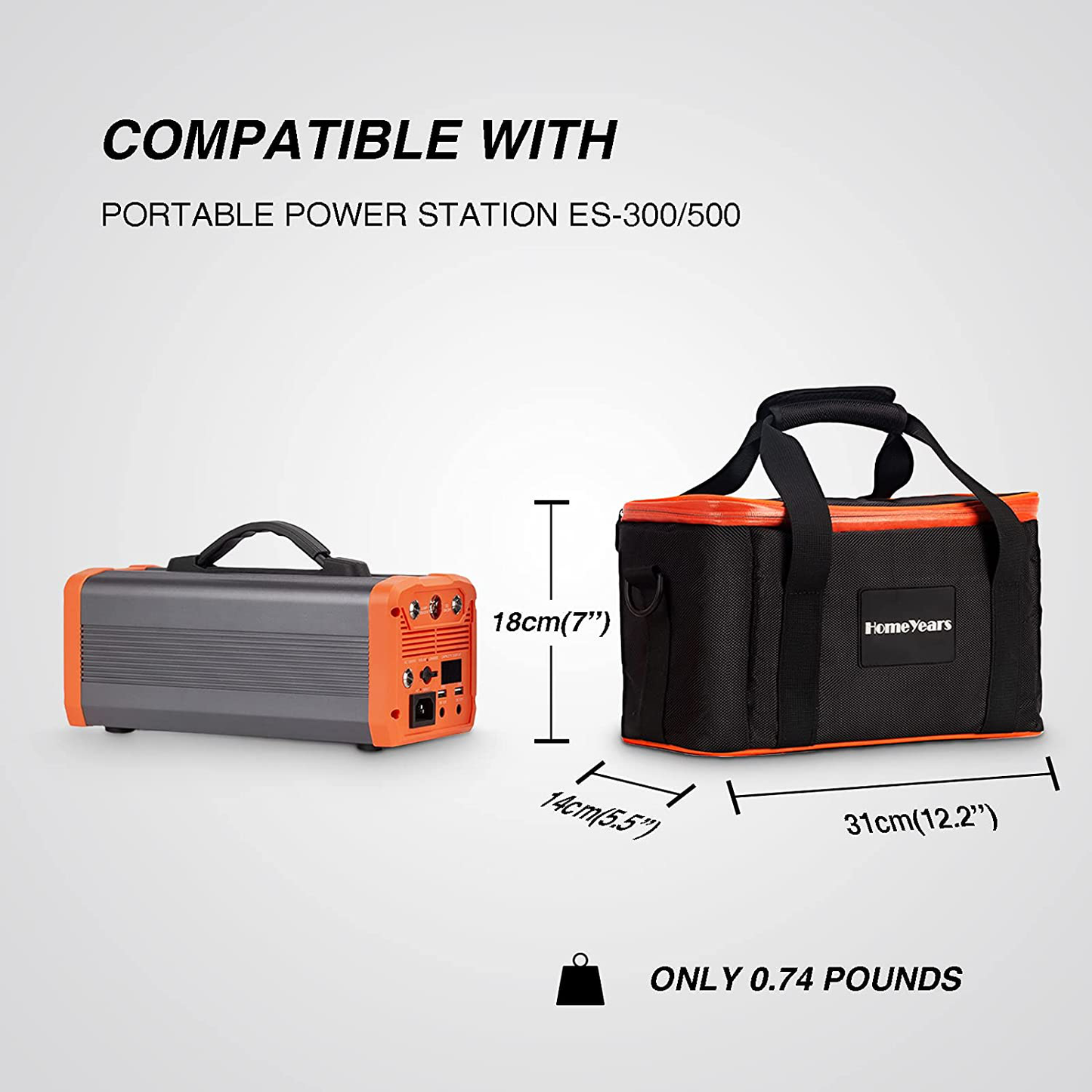 Homeyears Power Station Bag, Compatible with Portable Power Station ES-300/500, Carrying Storage Case Bag with Waterproof Fabric & Insulation, for Outdoor Camping/Travel--Black(Bag Only)