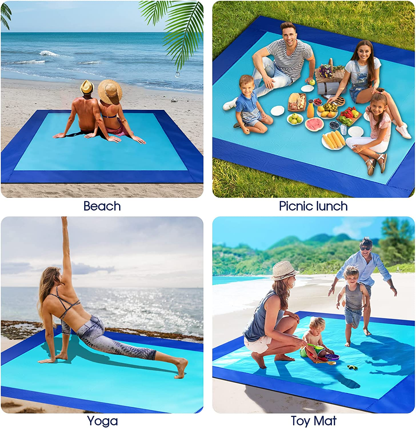 Beach Blanket Waterproof Sandproof Beach Mat Large 83" X 79" for 4-7 Adults Sand Free Mat Quick Drying Lightweight Beach Accessories with 4 Stakes and 4 Corner Pockets for Picnic, Travel