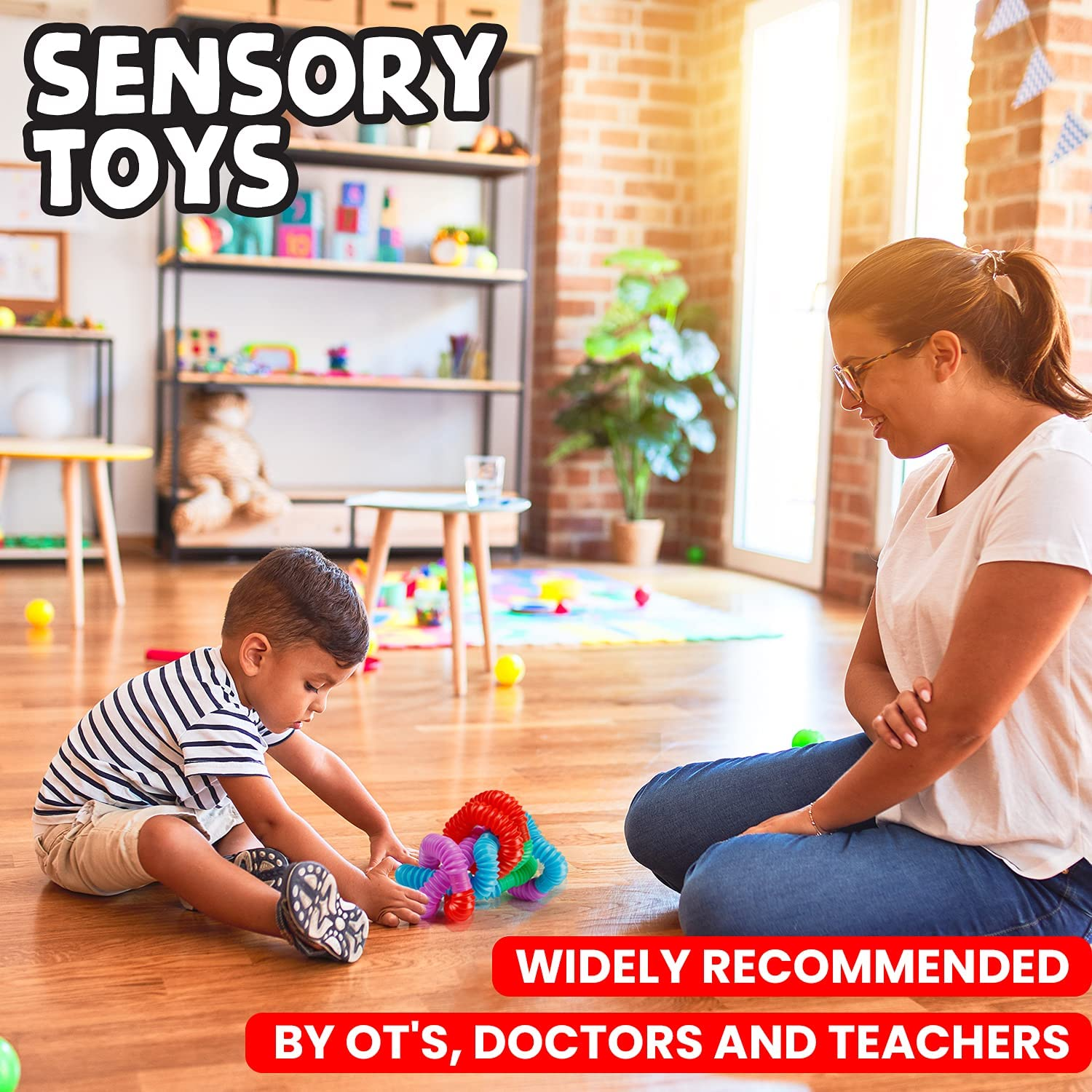 Bunmo Pop Tubes Sensory Toys, Fine Motor Skills Fidget Pack Toddler Toys, Fidget Toys for Sensory Kids and Kids Learning Toys.