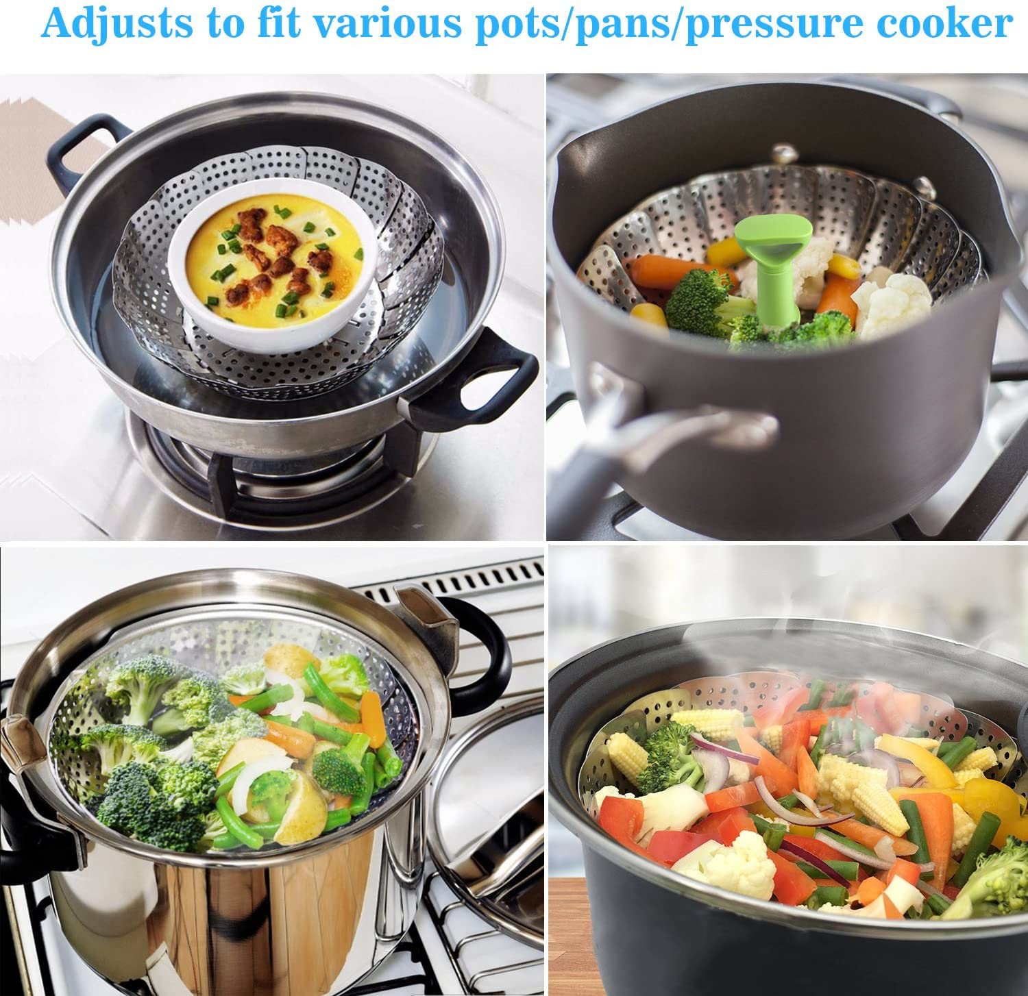 Steamer Basket Stainless Steel Vegetable Steamer Basket Folding Steamer Insert for Veggie Fish Seafood Cooking, Expandable to Fit Various Size Pot (6.4" to 10")