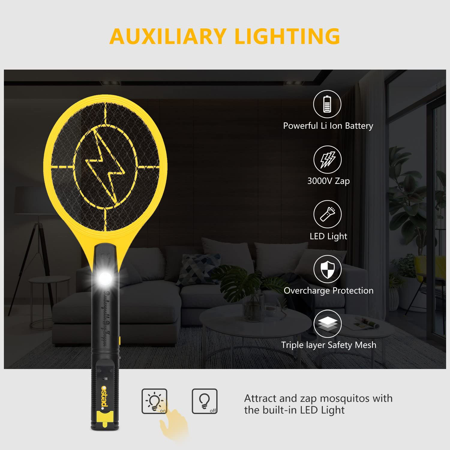 Electric Fly Swatter, Mini Bug Zapper Rechargeable for Mosquito, Flies Killer for Pest Control Indoor and Outdoor, 3800 Volt Power and Triple-Layer Safety Mesh, USB Charging, Bug Zapper Racket Insect