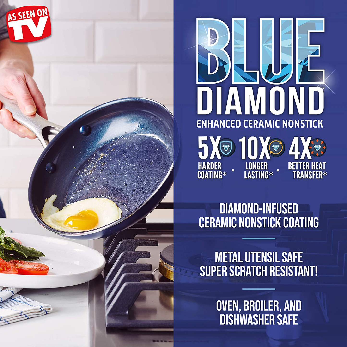 Blue Diamond Cookware Toxin Free Ceramic Nonstick Safe Open Frypan, Frying Pan, 10"