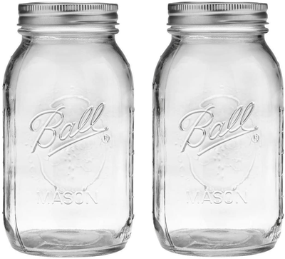 Ball Regular Mouth 32-Ounces Mason Jar with Lids and Bands (2-Units), Pack of 2, Clear