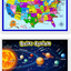 Fully Laminated Preschool Educational Posters for Kids and Toddlers, Nursery Homeschool Pre-K Kindergarten (4 Pieces, World Map, USA Map, Solar System, Human Body)