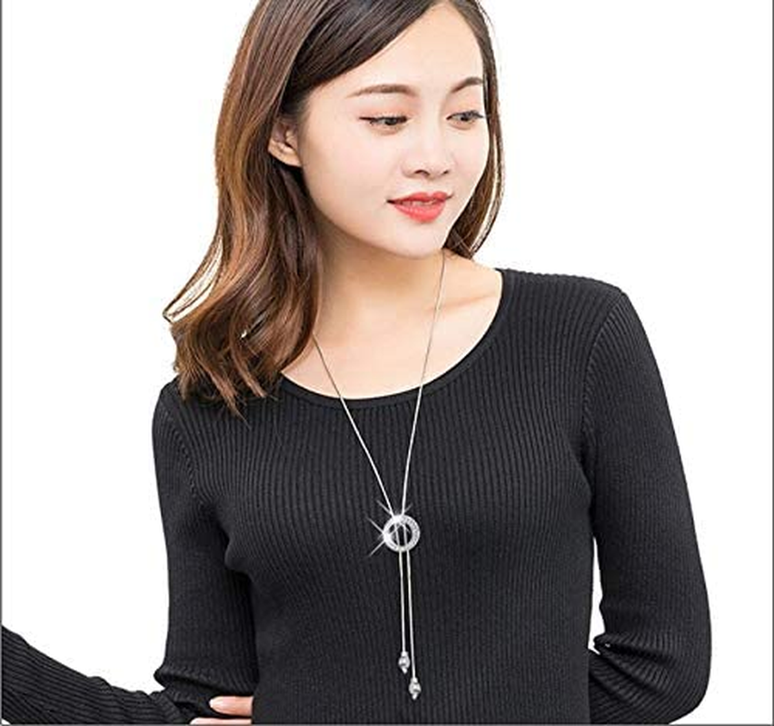Long Hoop Necklace for Women Crystal Pendant Necklace Sweater Chain Statement Necklace Choker Adjustable Charm Jewelry Crystal Accessories Wedding Party Evening Dressy