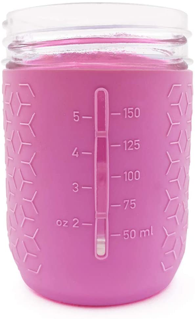minliving Silicone Mason Jar Protector Sleeve 8oz (Half Pint) Fits Ball, Kerr Regular-Mouth Jars, Kids Cup Holder (Pink, 1) Jar not included previously known as HallGEMs