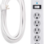 GE 6 Outlet Surge Protector, 10 Ft Extension Cord, Power Strip, 800 Joules, Flat Plug, Twist-to-Close Safety Covers, White, 14092