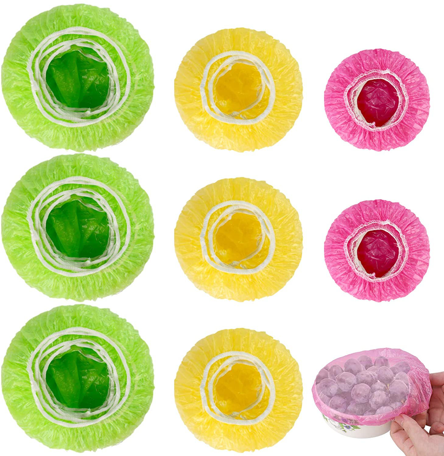 HANSGO Elastic Reusable Food Storage Covers, 120 Pieces 3 Size Plastic Wrap Colorful Bowl Covers Dish Plate Plastic Covers for Family Outdoor Picnic