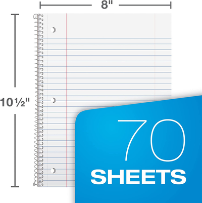 Oxford Spiral Notebook 6 Pack, 1 Subject, Collage/Wide Ruled Paper, 8 X 10-1/2 Inch, 70 Sheets