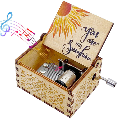 Auduye You are My Sunshine Music Box, Wood Hand Crank Laser Engraved Vintage Crafts Personalized Small Musical Boxes, Unique Gifts for Mothers Day, Anniversary, Christmas, Birthday, Valentines Day