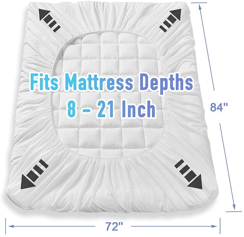 MATBEBY Bedding Quilted Fitted Queen Mattress Pad Cooling Breathable Fluffy Soft Mattress Pad Stretches up to 21 Inch Deep, Queen Size, White, Mattress Topper Mattress Protector