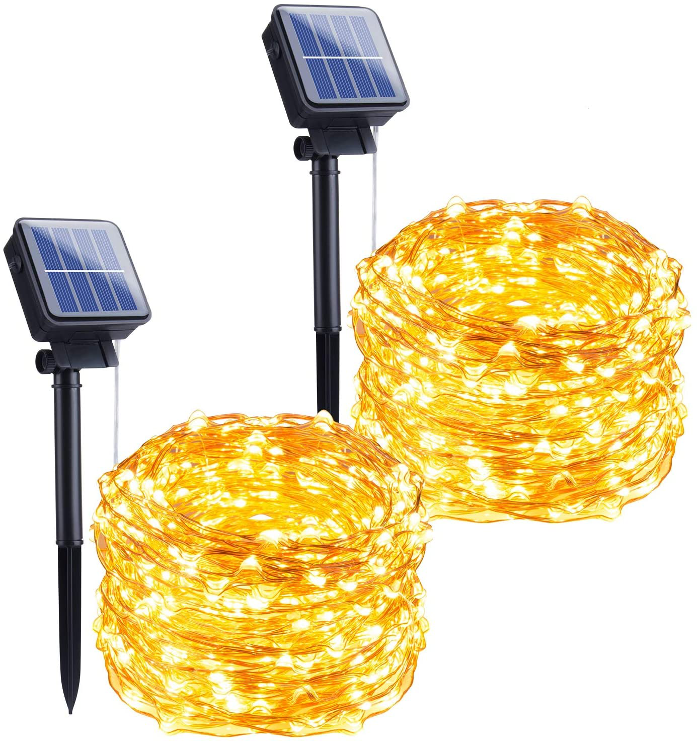 St. Patrick's Day Outdoor Solar String Lights, 2 Pack 33Feet 100 Led Solar Powered Fairy Lights with 8 Modes Waterproof Copper Wire Lights for Patio Yard Party Decor (Green)