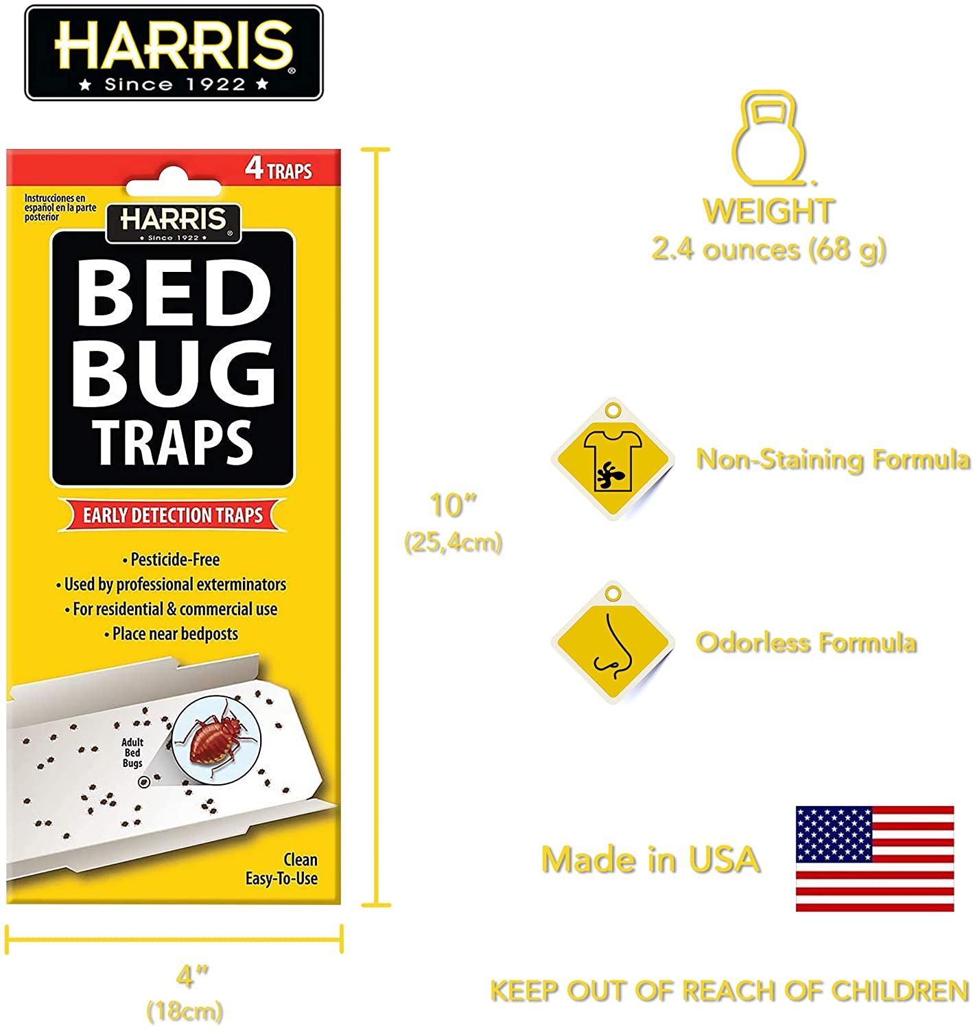Harris Bed Bug Traps for Early Detection & Monitoring, 4 Pack