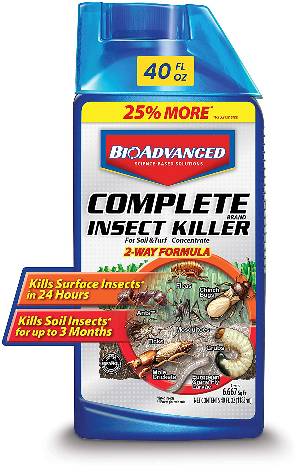 BioAdvanced 700270B Science-Based Solutions Grub, Ant & Mosquito Killer for Lawns, Pest Control, 40 oz, Concentrate