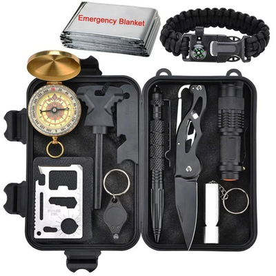12 in 1 Survival Gear Kit - First Aid Kit Multi-Purpose Outdoor Emergency Tools