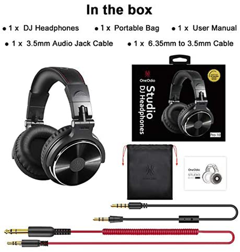 OneOdio Wired Over Ear Headphones Studio Monitor & Mixing DJ Stereo Headsets with 50mm Neodymium Drivers and 1/4 to 3.5mm Audio Jack for AMP Computer Recording Phone Piano Guitar Laptop - Black