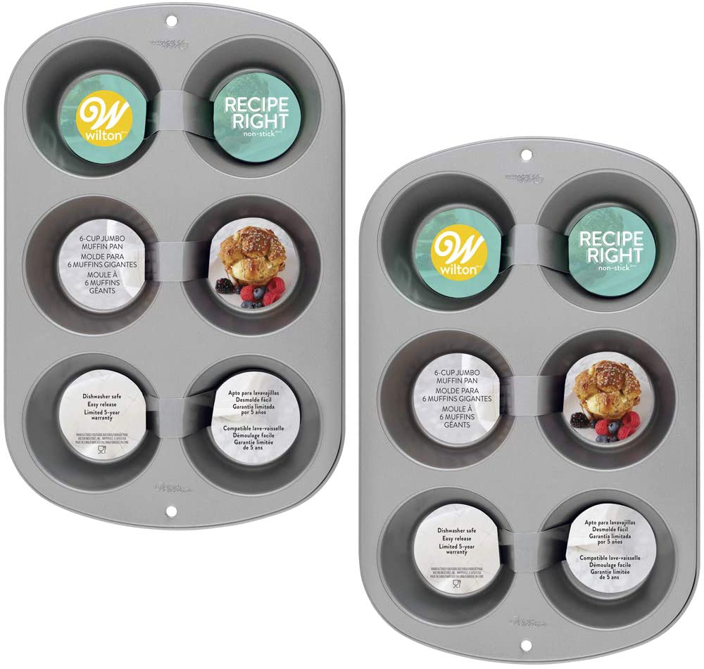 Wilton Recipe Right Non-Stick 6 Cup Jumbo Muffin Pan, Set of 2