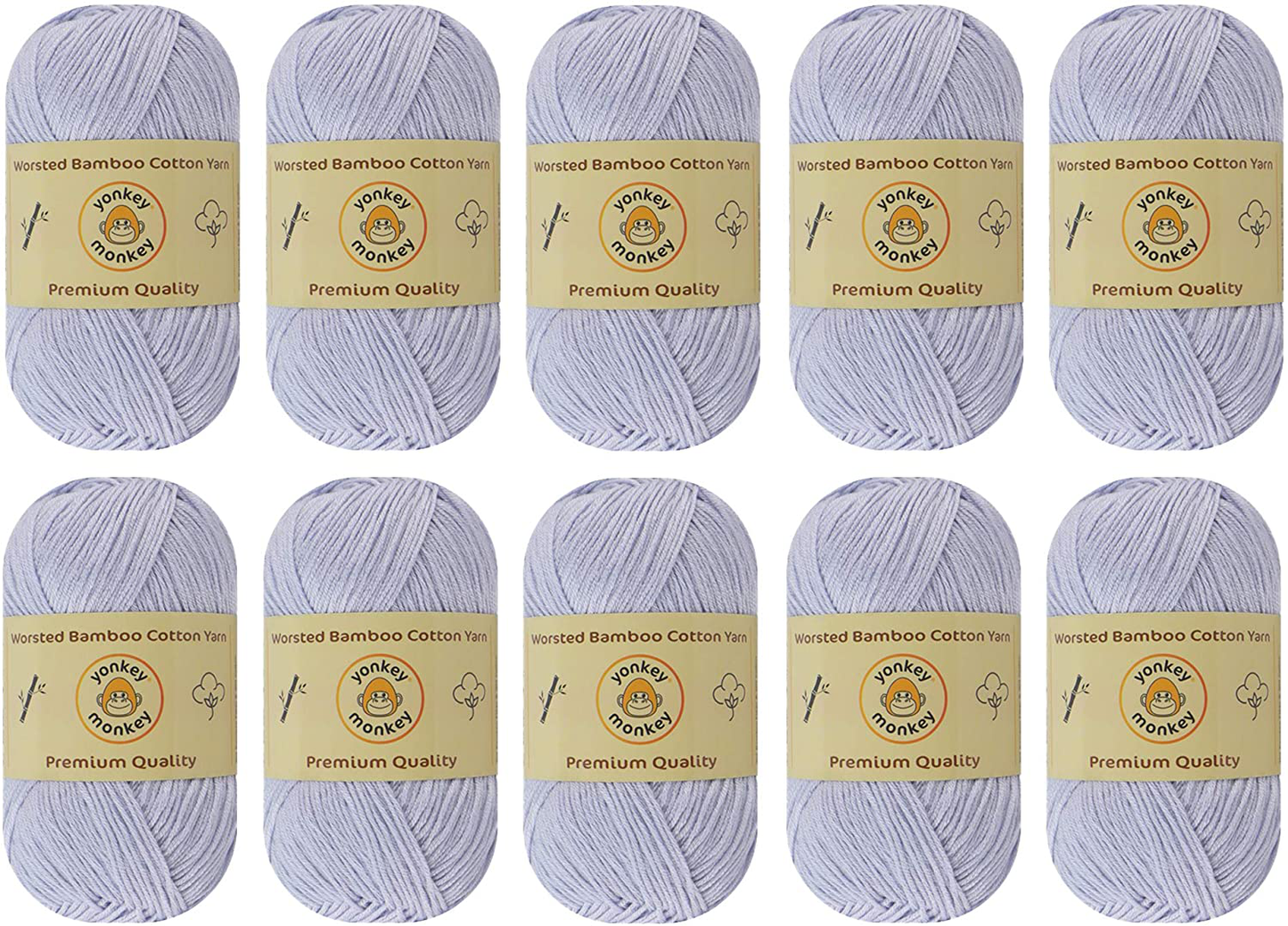 10-Pack Yonkey Monkey Skein Tencel Yarn - 70% Bamboo, 30% Cotton - Softest Quality Crocheting, Knitting Supplies - Lightweight and Breathable Fabric Threads 210 Meters