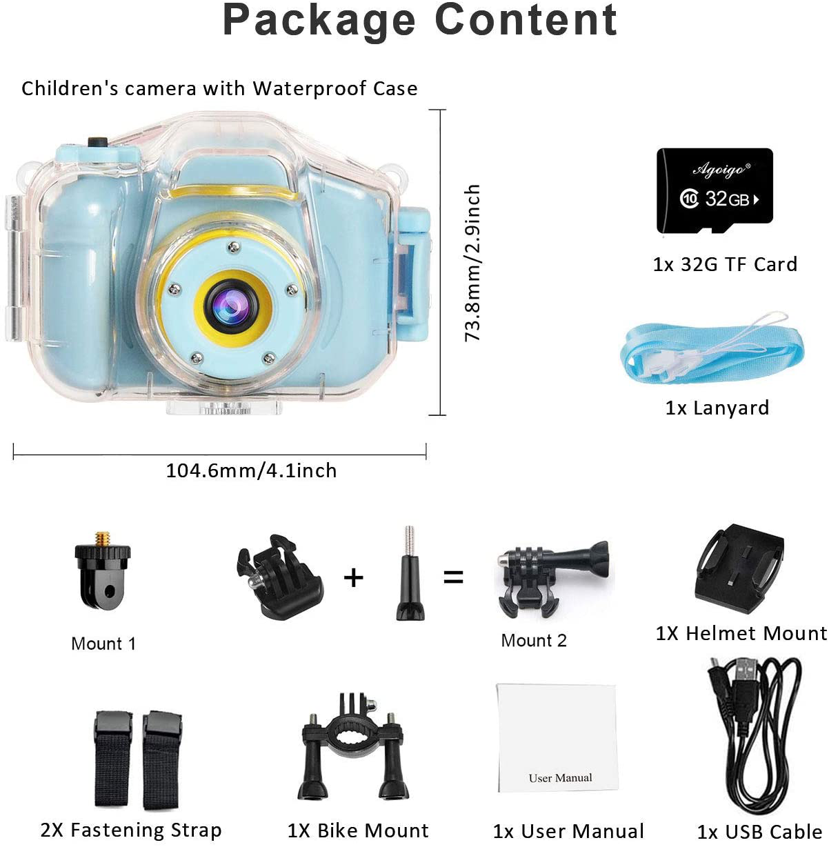 Agoigo Kids Waterproof Camera Toys for 3-12 Year Old Underwater Sports Camera HD Children Digital Action Camera 2 Inch Screen with 32GB Card